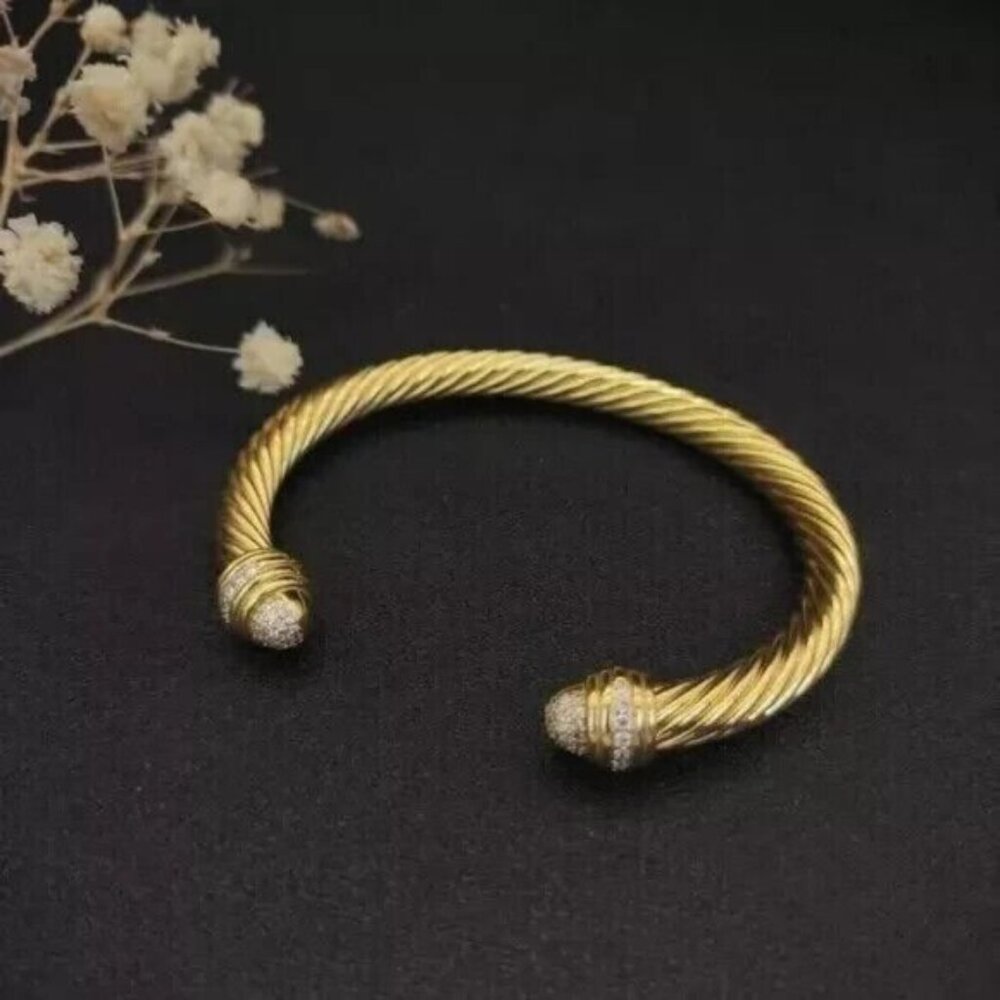 David Yurman Cablespira Diamond 18K Yellow Gold Bracelet 7mm